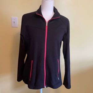 Columbia fleece jacket long sleeve zip-up, black with pink zipper